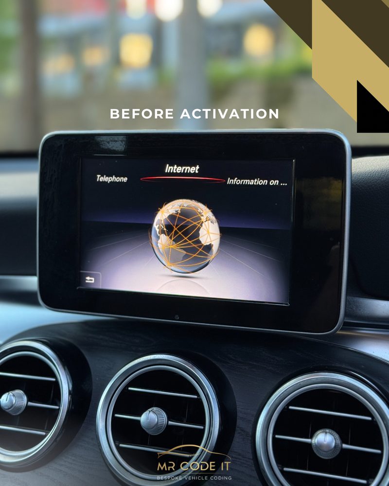 Before — NTG5.2 menu with no Apple CarPlay option, Mercedes NTG5.2 CarPlay & Android Auto Activation