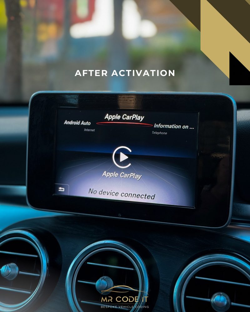 After — NTG5.2 menu now showing Apple CarPlay and Android Auto tiles, Mercedes NTG5.2 CarPlay & Android Auto Activation