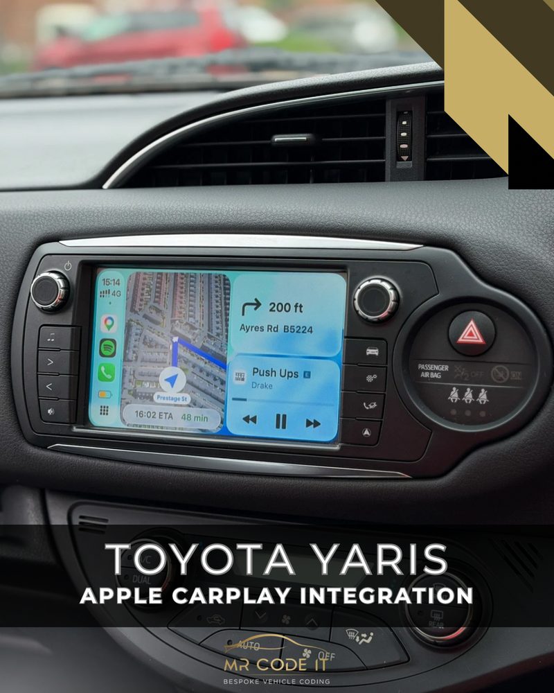 Apple CarPlay navigation and music running through the wireless box on a Toyota Yaris