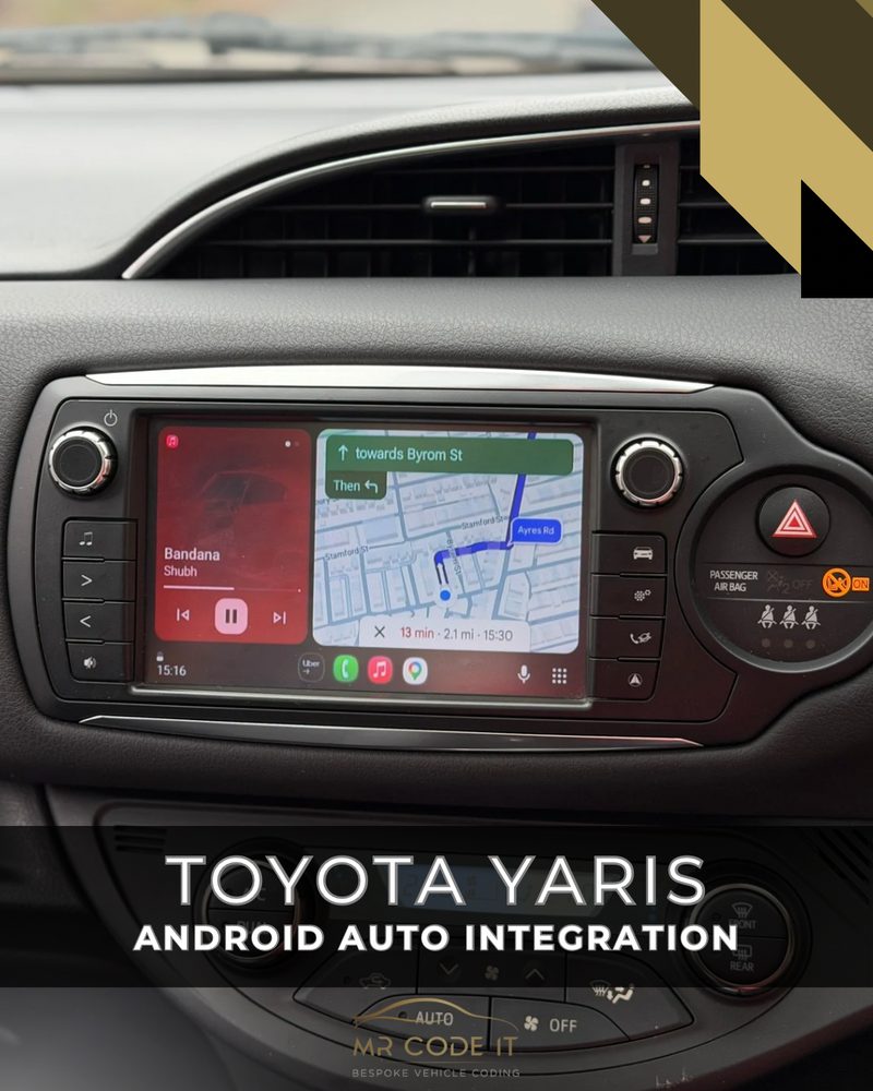 Android Auto navigation and music running through the wireless box on a Toyota Yaris
