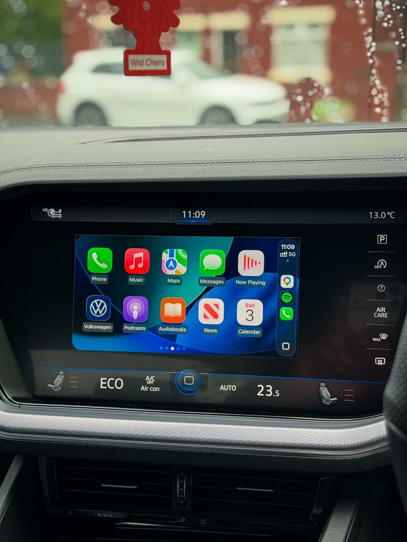 Before — small split-screen Apple CarPlay on a VW Touareg